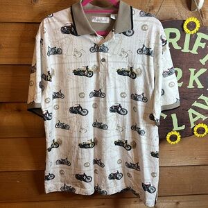 Vintage American Summer Motorcycle Collar Dad Moto Bike Hobby Shirt 90s